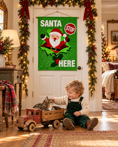 Santa stop here laser cut appliqué wall hanging quilt