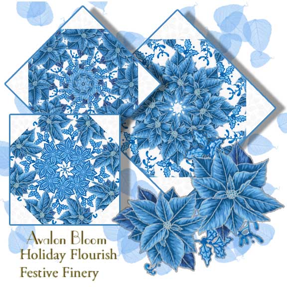 Holiday Flourish Festive Finery Delft Bloomin Poinsettia Pre-cut Kaleidoscope Quilt Block Kit