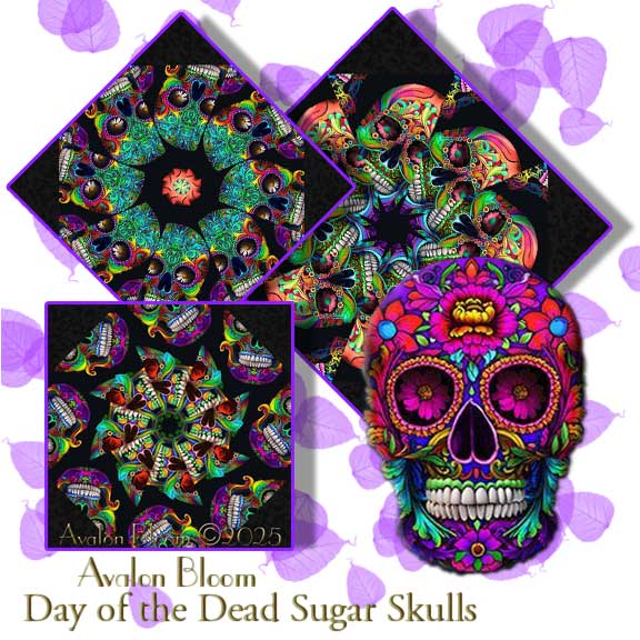 Day of the Dead Family Album Sugar Skulls Kaleidoscope Quilt Block Kit