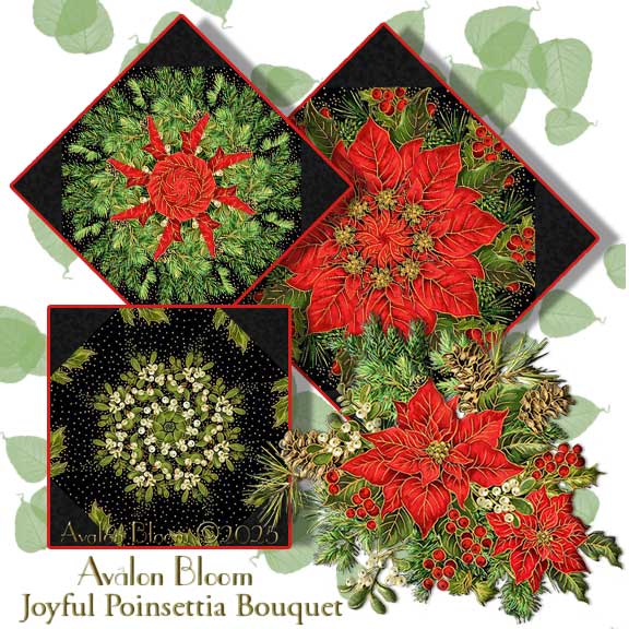 Joyful Poinsettia Bouquet Kaleidoscope Quilt Block Kit