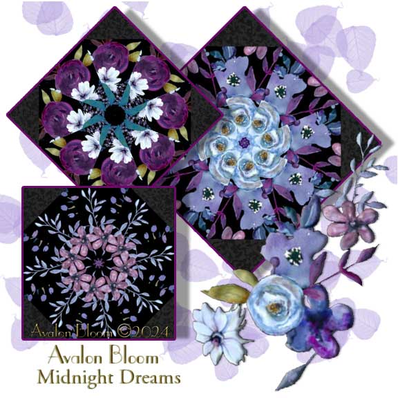 Midnight Garden Kaleidoscope Quilt Block Kit