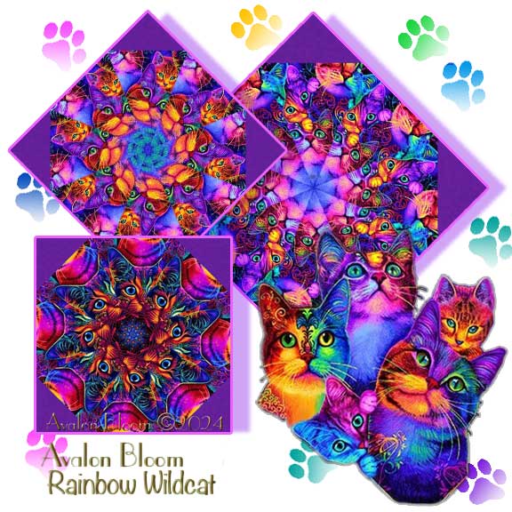 Rainbow Cats Wildcat by Chong-A Hwang Avalon Bloom pre-cut Kaleidoscope Quilt Block Kit