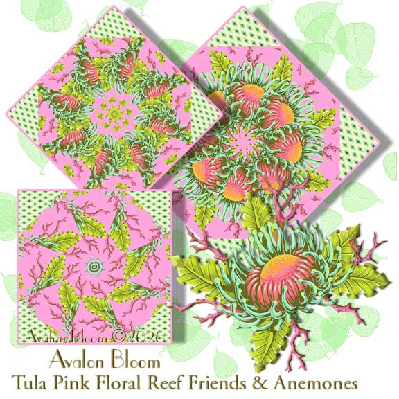 Tula Pink Floral Reef Friends & Anemonies Coralline Kaleidoscope Quilt Block Kit
