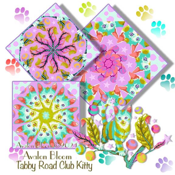 Tula Pink Tabby Road Club Kitty Electroberry Pre-cut Kaleidoscope Quilt Block Kit