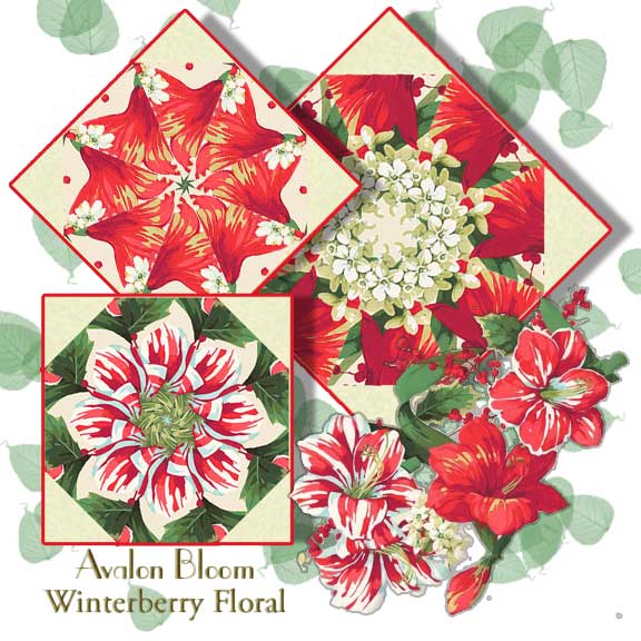 Winterberry Floral Pre-cut Kaleidoscope Quilt Block Kit Kit