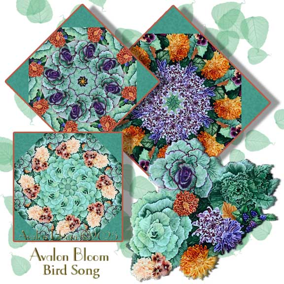 Bird Song Floral Cabbage Kaleidoscope Quilt Block Kit