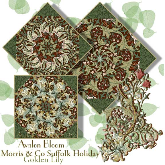 Suffolk Holiday Golden Lily by Morris & Co Kaleidoscope Quilt Block Kit