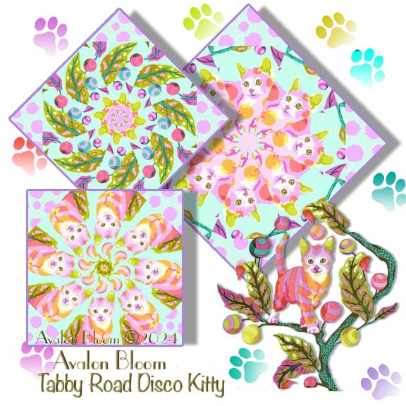 Tula Pink Tabby Road Disco Kitty Technomint Pre-cut Kaleidoscope Quilt Block Kit