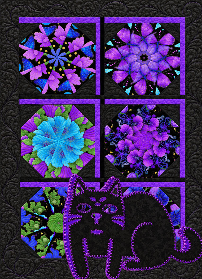 A Trio of Purrfect View Laser Cut Appliqué Cat Quilt Wall Hangings