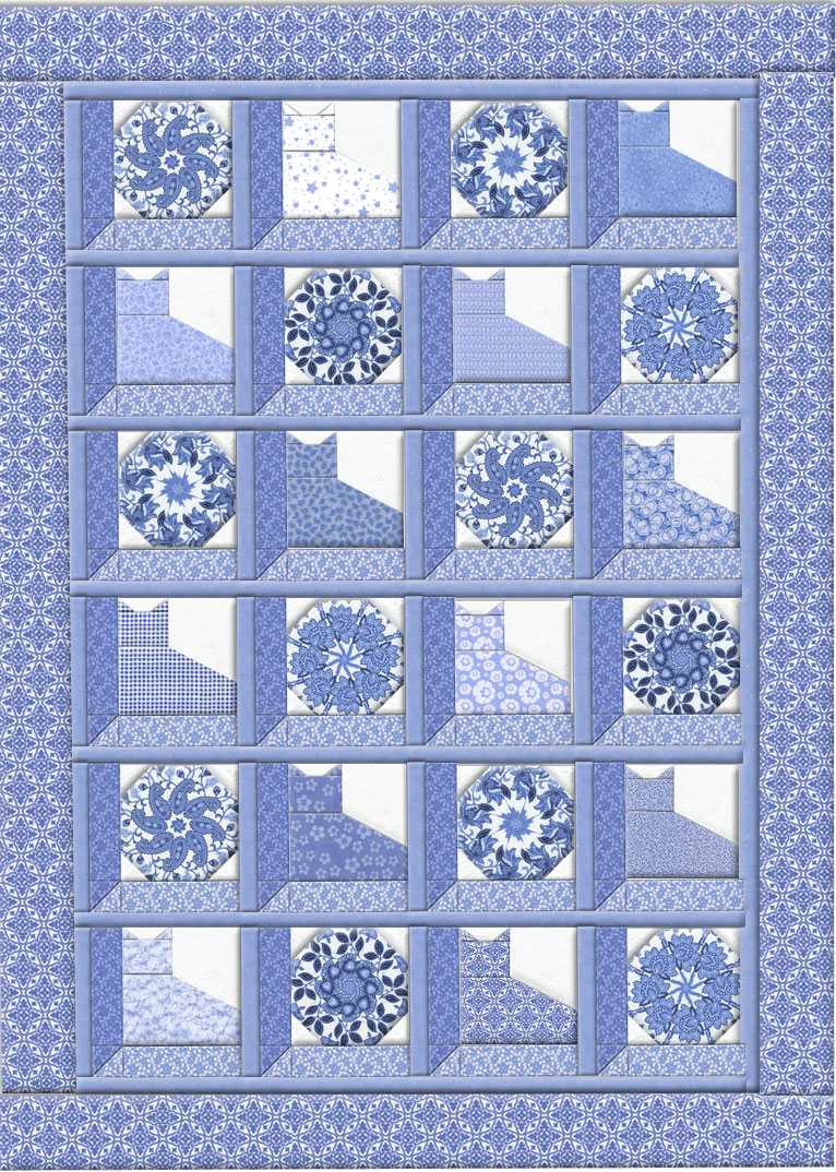 Cats in the Window with Kaleidoscopes Quilt Pattern