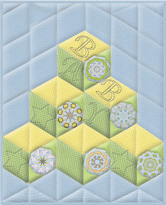 Gingham Zoo Animals Tumbling Blocks Kaleidoscope Quilt Kit 