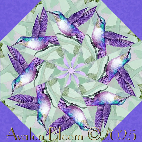 Hummingbirds Floral Garden Delight Kaleidoscope Quilt Block Kit