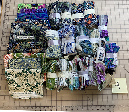Stash Box of Morris & Co. and Kaffe Fassett Scraps and Fabric